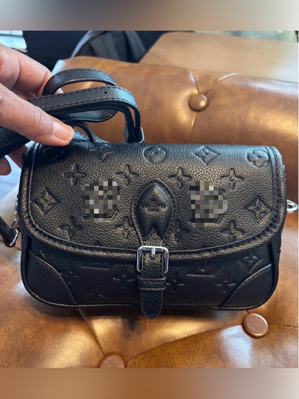 Black Embossed Leather Crossbody Satchel